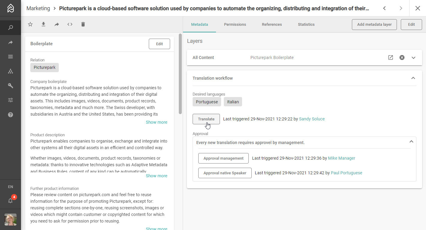 Select the desired language and let DeepL translate for you.