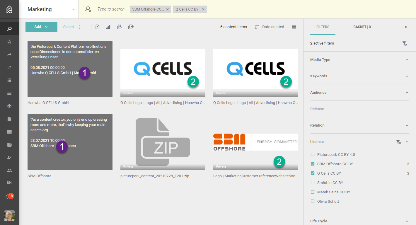 License Management filter for licenses and file types